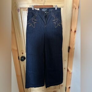 Ariat Women's Dark Blue Flare Jeans with Brown Stitching